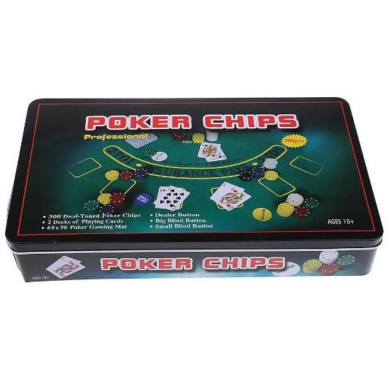 Покерний набір 300 фішок без номіналу + сукно (бляшана коробка)