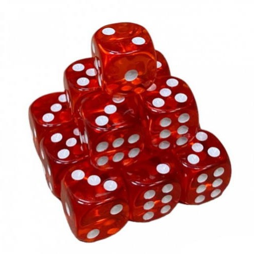 Кубик D6 прозорий з точками (червоний)