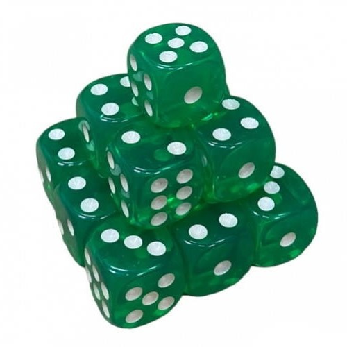 Кубик D6 прозорий з точками (зелений)