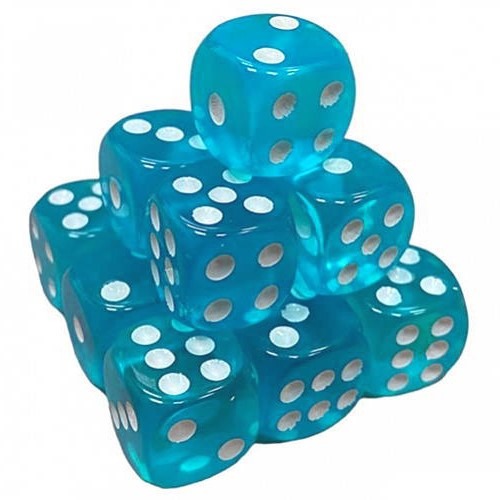 Кубик D6 прозорий з точками (блакитний)